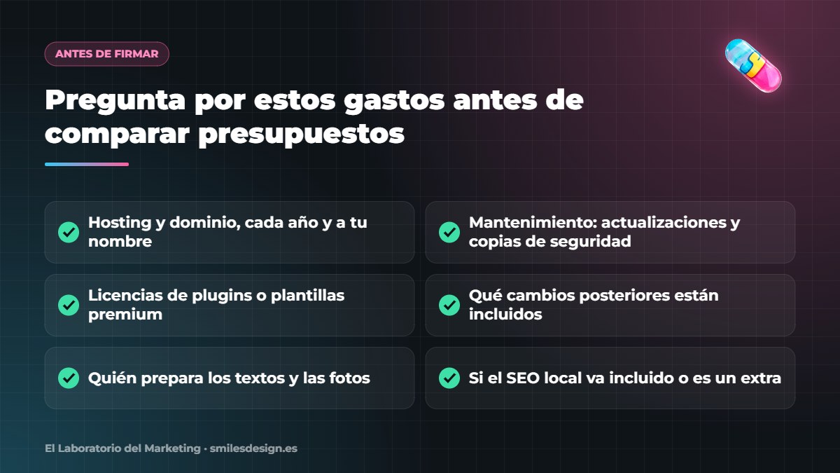 Gastos de una página web que conviene preguntar antes de firmar el presupuesto